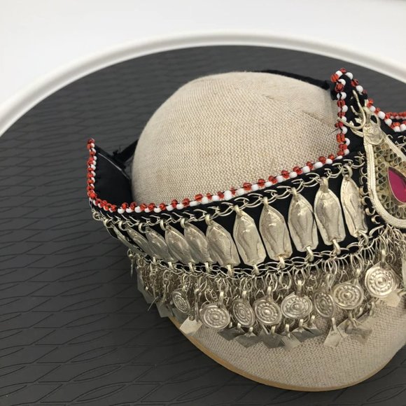 Afghan Ethnic Headpiece With Pink Glass Teardrop Centre, Turkmen Matha Patti main image 4